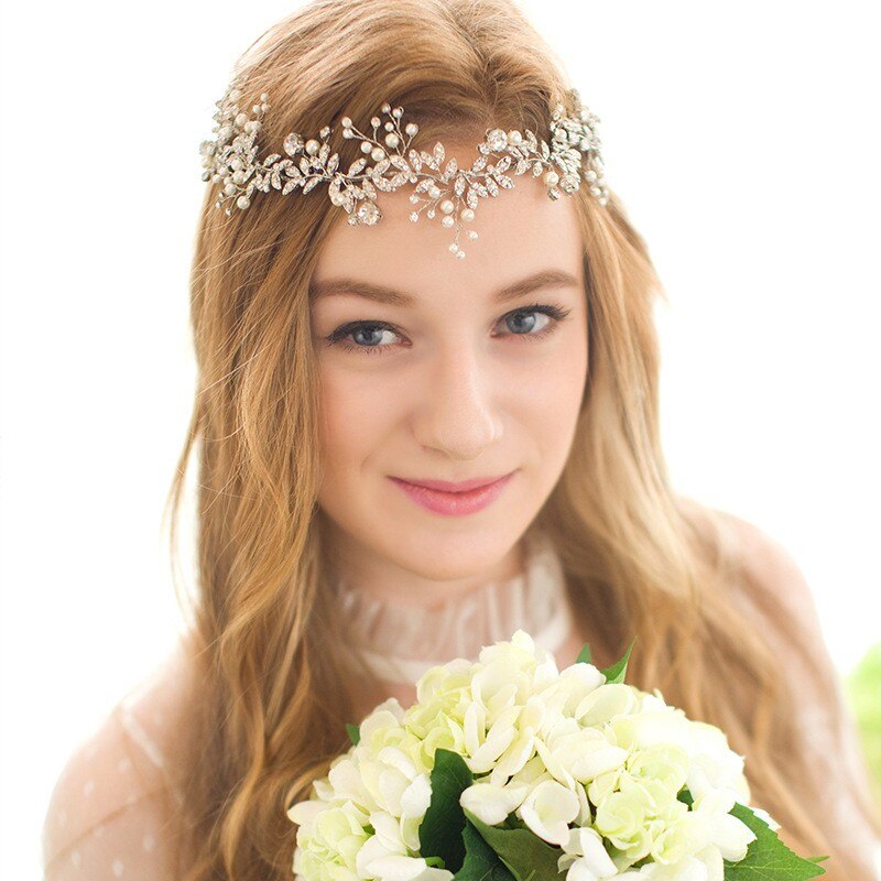 Rhinestones and Pearls set into Eva Bridal Headpiece