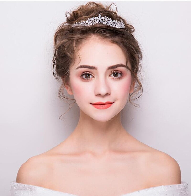 Petite, sparkling Wedding Tiara on Bride