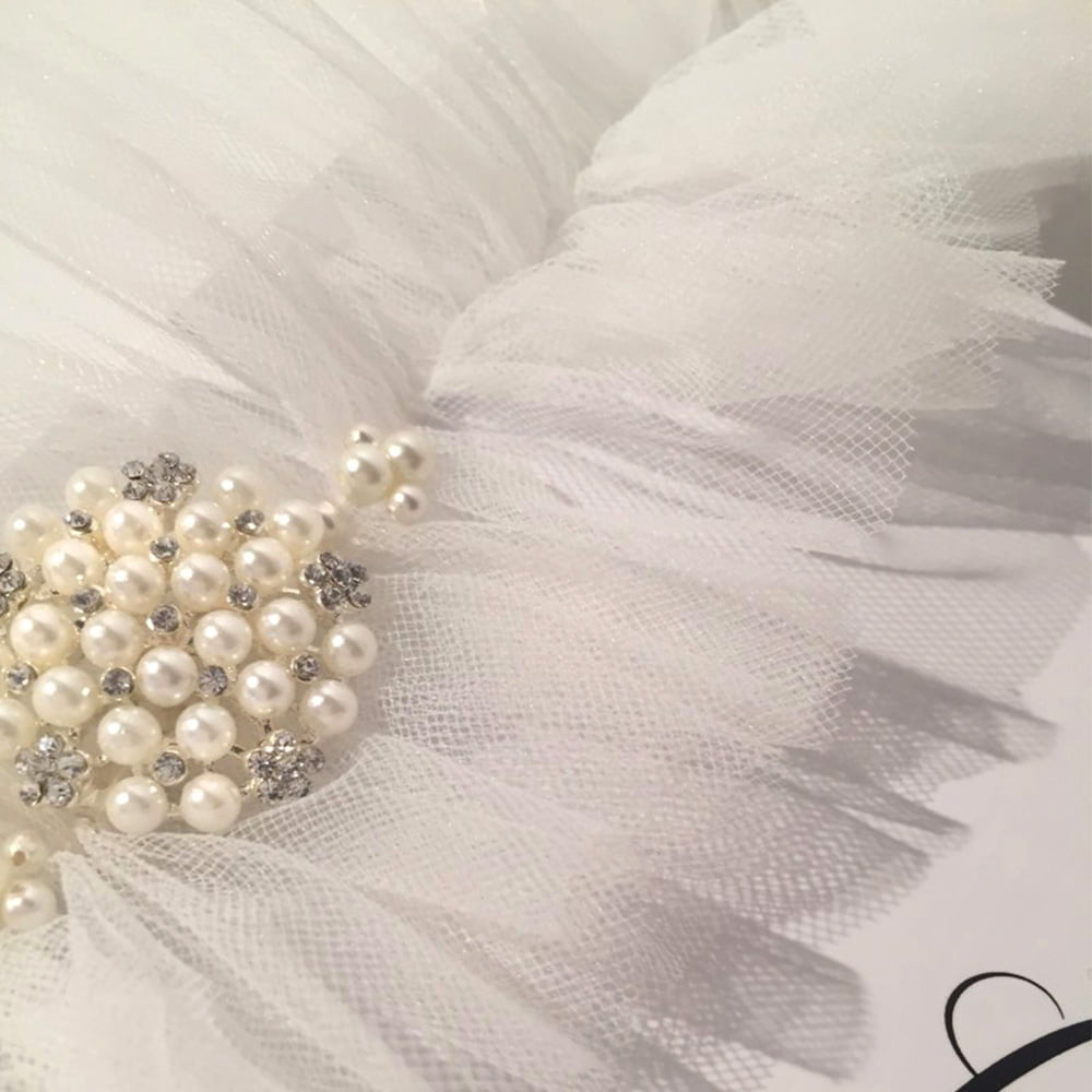 Soft Tulle Wedding garter with pearl and rhinestone embellishment