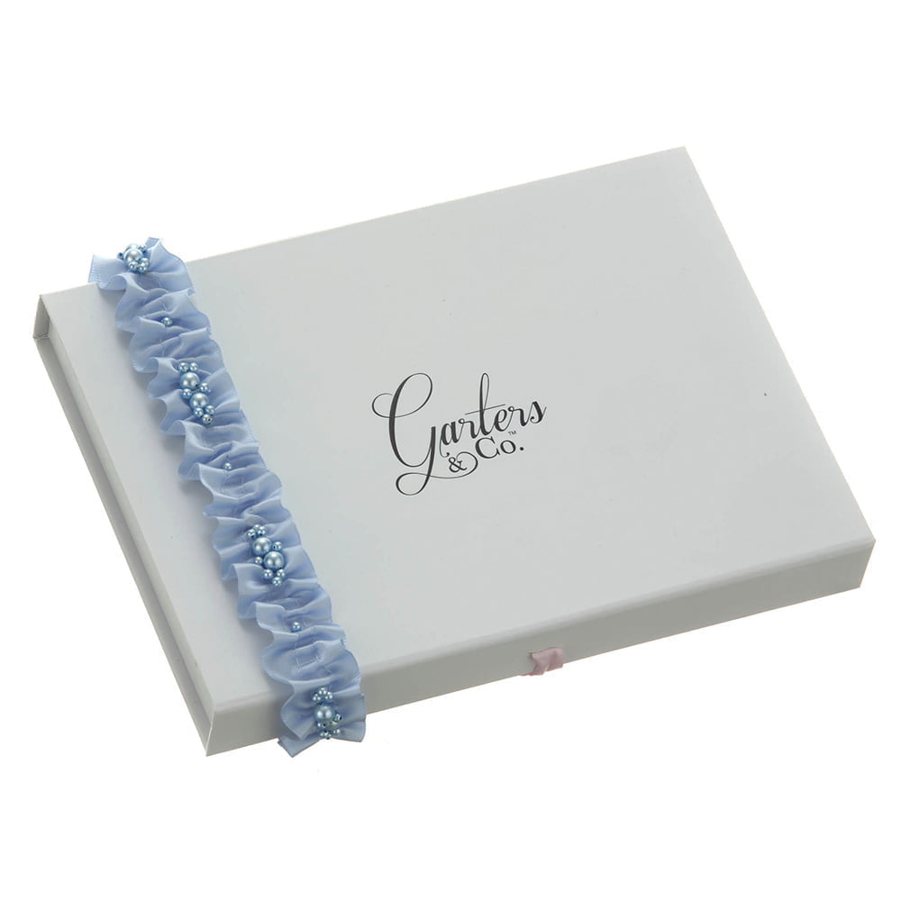 Blue garter with swarovski pearls