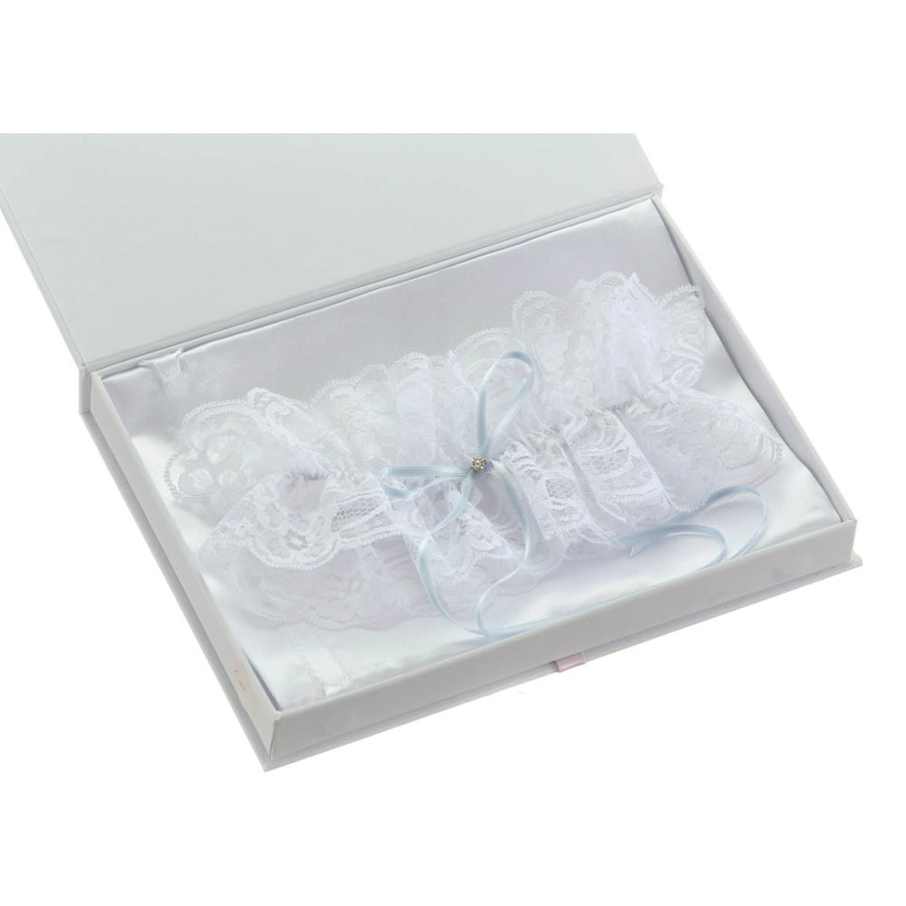 Something blue lace wedding garter with rhinestone