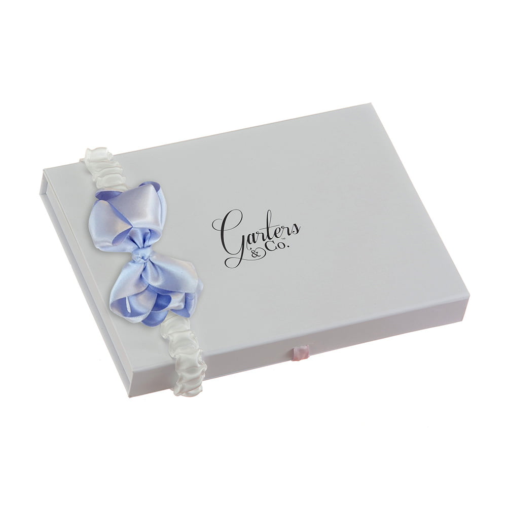 Pretty blue bow wedding garter