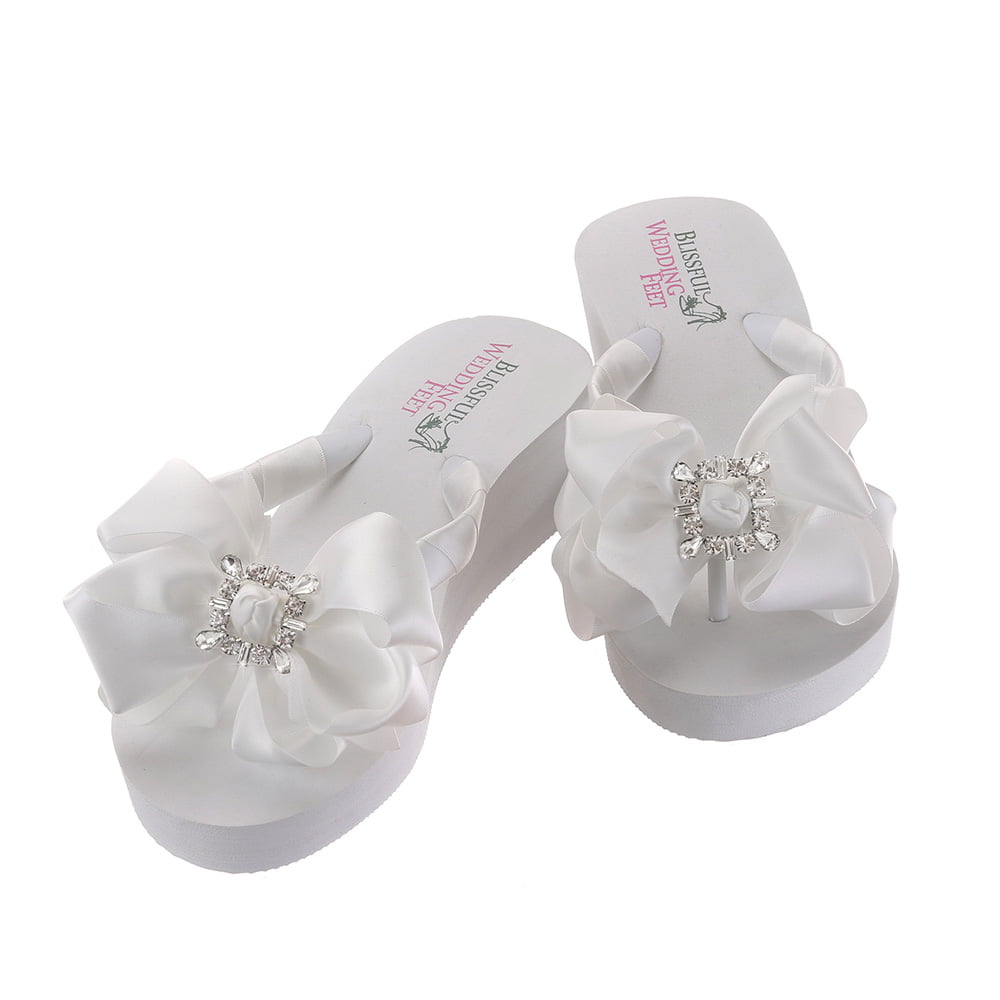Bridal Flip Flops embellished with Square Retro Rhinestones on bow