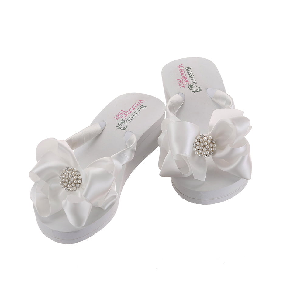 Bridal Flip Flops with pearls and rhinestone embellishment
