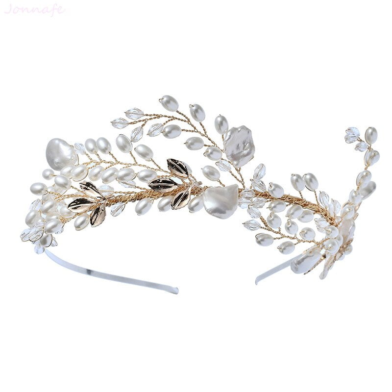 Pearl and gold leaf Bridal Crown