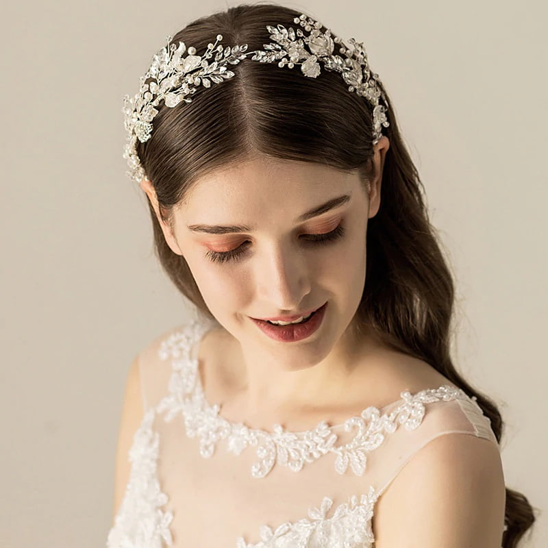 Silver leaves and pearls on handmade Wedding Crown